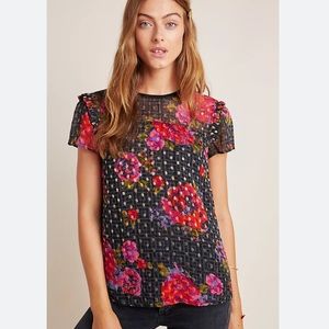 Anthropologie Floral Sheer Fiorella Blouse Womens Size 8